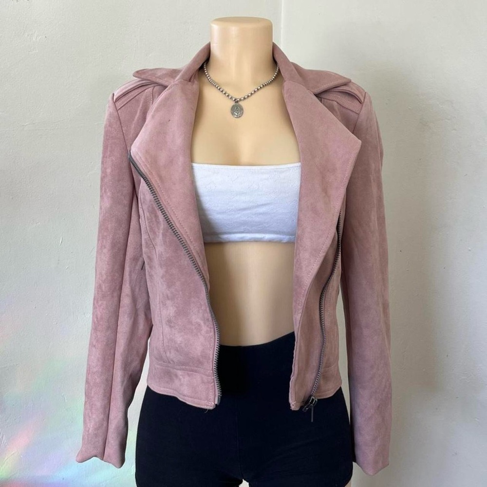 Philosophy Pink Leather Moto Jacket Asymmetrical Zipper